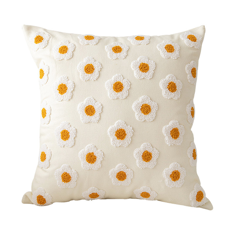 蔓越家ins风客厅沙发花朵抱枕北欧卧室床头靠垫靠背抱枕套不含芯lds灰