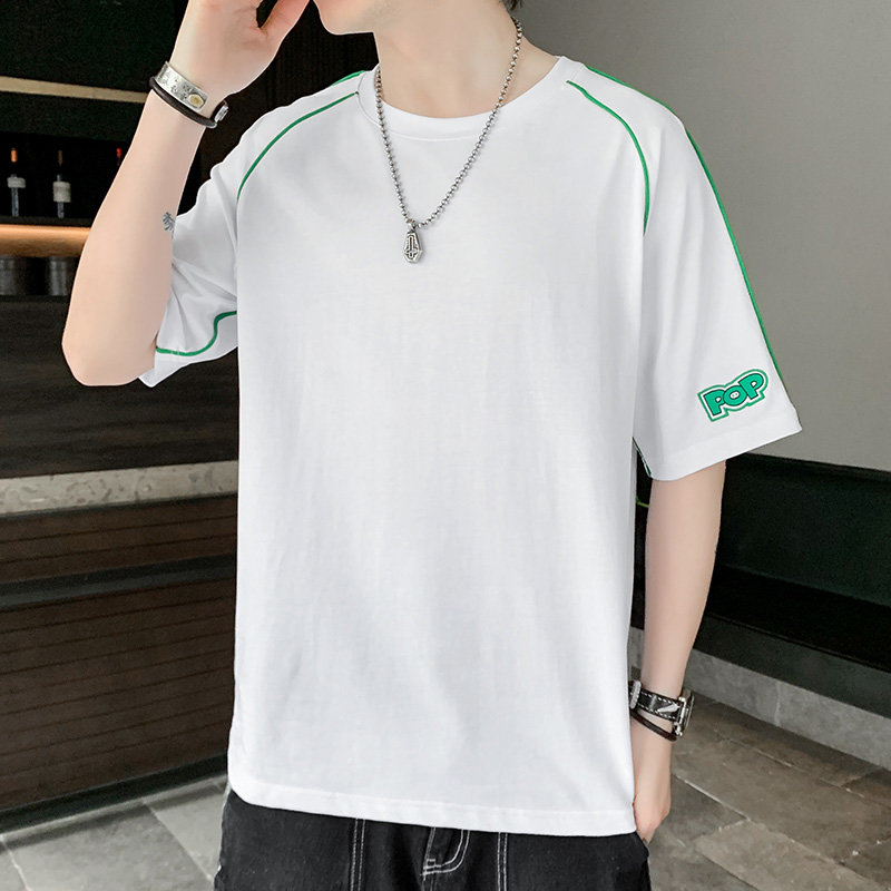 x17短袖男夏季ins潮牌潮流宽松纯棉重磅男士t恤港风印花五分袖xcf0139