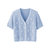 艾米恋v领针织开衫女夏短袖t恤2021年新款小香风短款外搭波点上衣(蓝色 M)第2张高清大图
