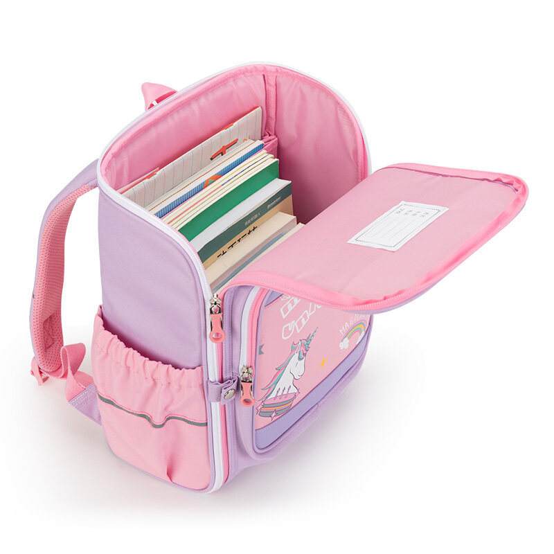 卡拉羊小学生书包 一体式可打开好清洗透气减负背包 1-3年级藏青色