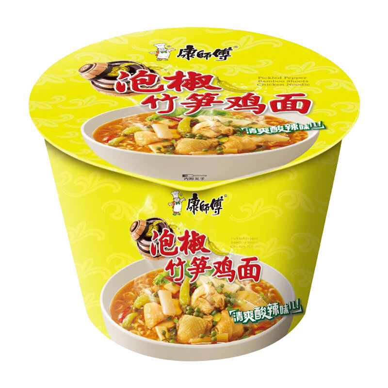 康师傅老坛泡椒竹笋鸡桶面12桶国美超市甄选