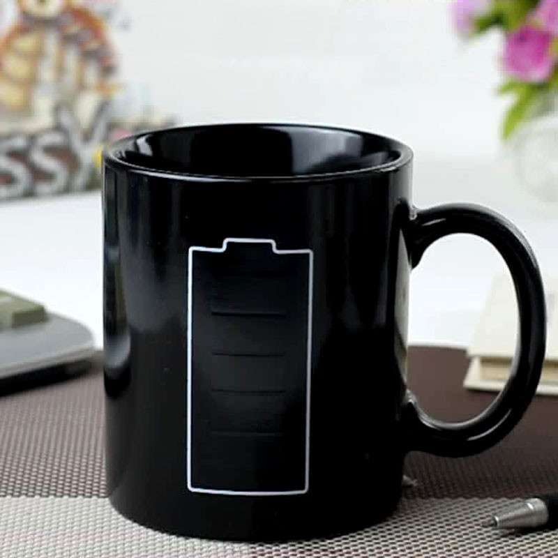 乾越电池杯黑色变色水杯子创意陶瓷马克杯简约情侣礼物黑色请修改