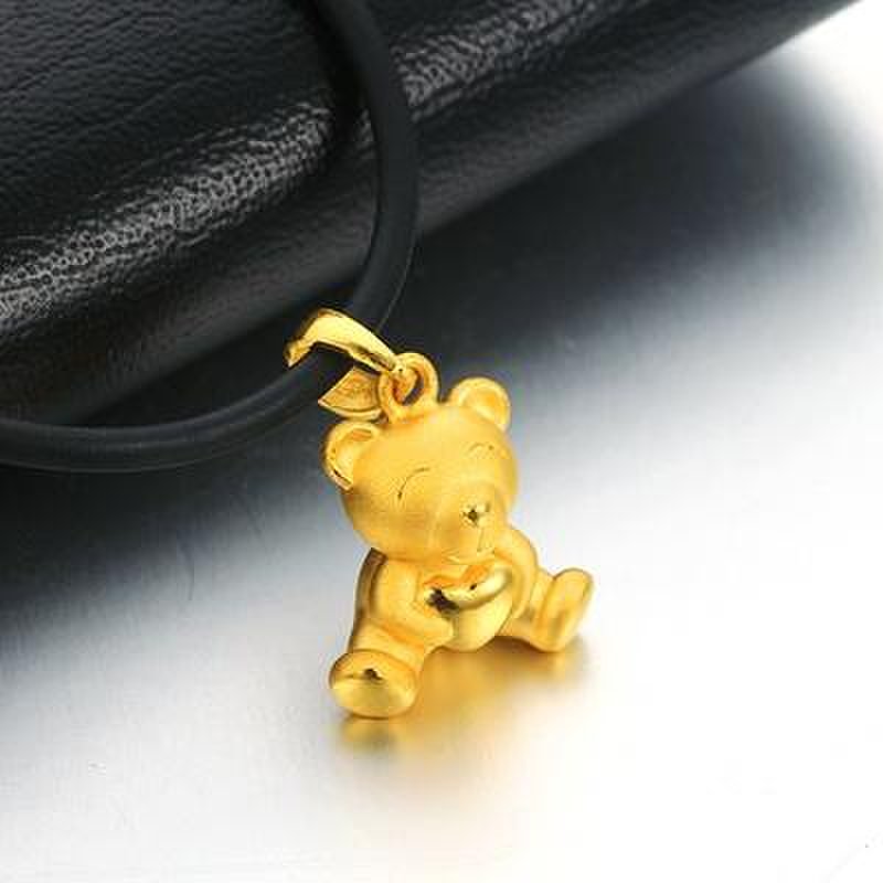 金叶珠宝 抱心熊 3d硬足金项坠 硬黄金吊坠小金熊链坠