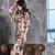 莉菲姿韩版新款时尚性感显瘦喇叭袖露背系带v领印花气质连衣裙(花色)第3张高清大图