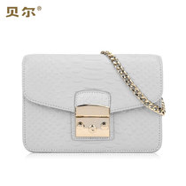 BEIER 贝尔 新品蟒蛇纹牛剖层革简约百搭链条包甜美淑女包时尚休闲单肩包(烟灰色)